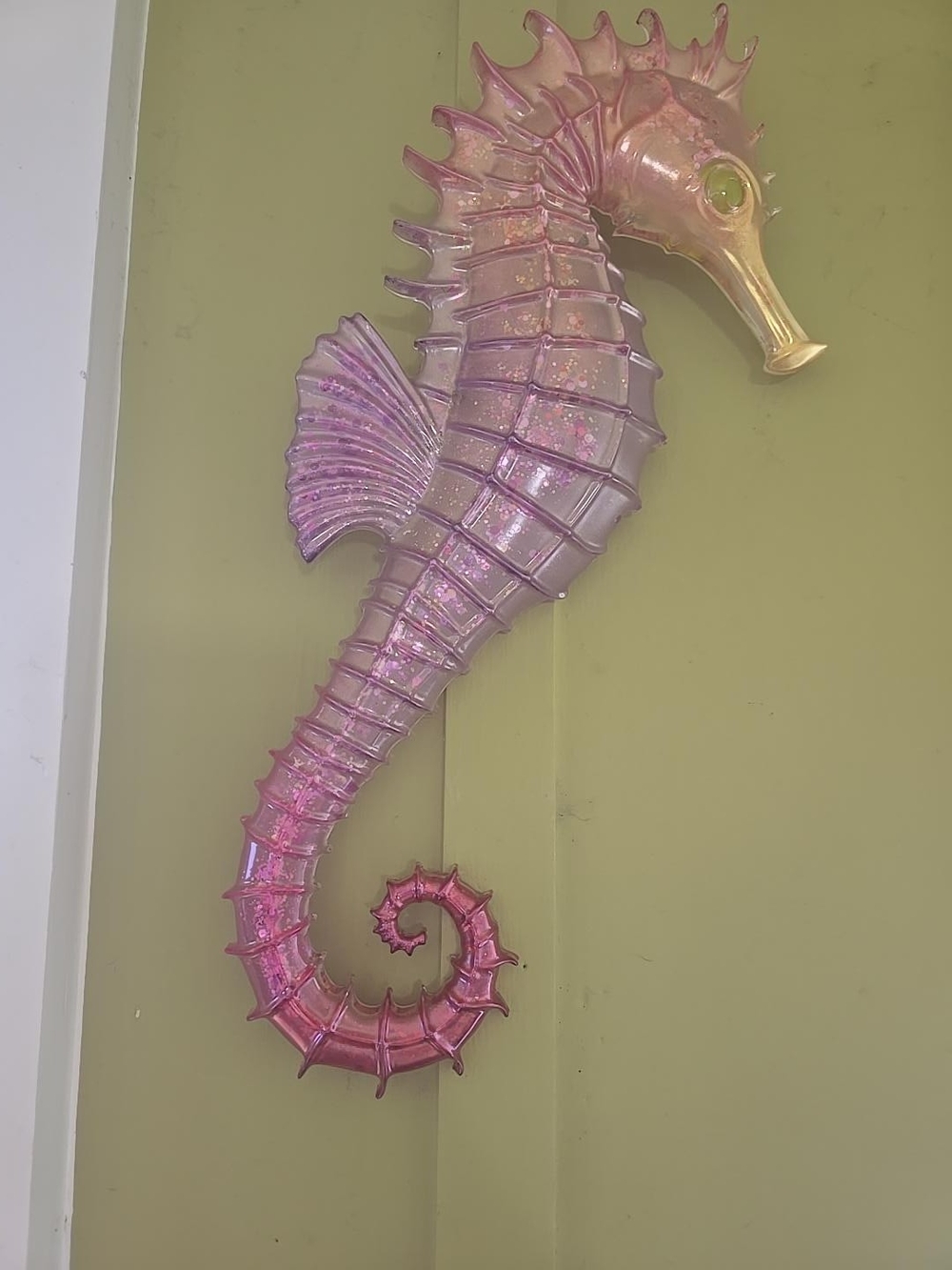 Pink Iridescent Resin Seahorse Wall Decor